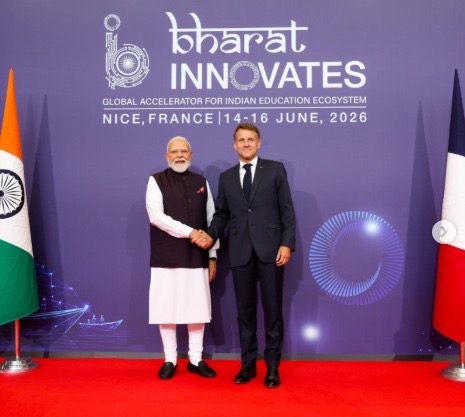 Prime Minister Narendra Modi and President Emmanuel Macron at Bharat Innovates in Nice