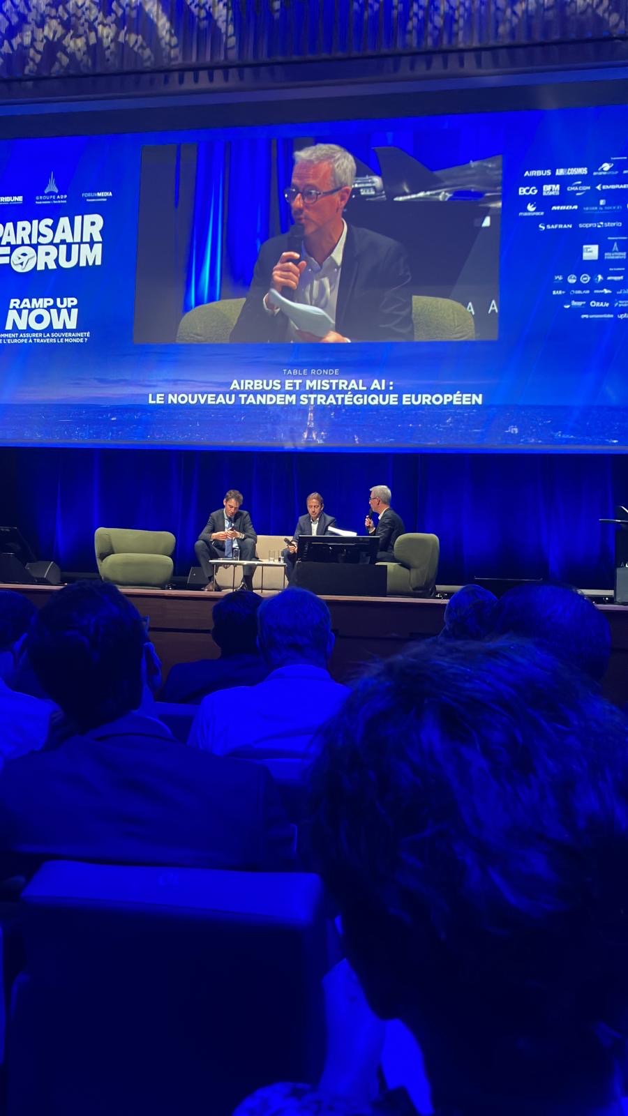 Airbus and Mistral AI strategic partnership discussion on stage at Paris Air Forum 2026
